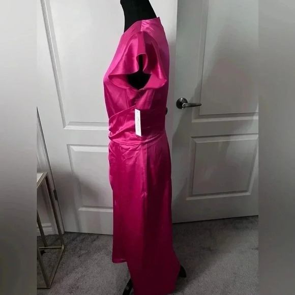 NWT | Shoshanna | Quinn Satin Jacquard Midi Dress in Raspberry | Size 6 - Picture 10 of 12